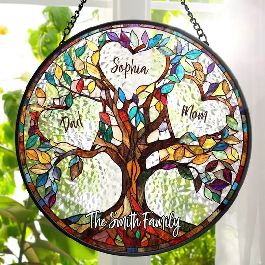 Discover Family Unbreakable Bond Tree Of Life - Personalized Stained Glass Window Hanging Suncatcher