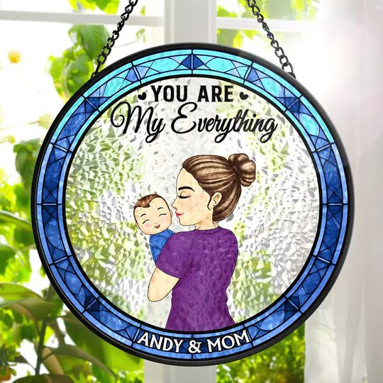 Discover You Are My Everything Newborns New Mom - Personalized Stained Glass Window Hanging Suncatcher