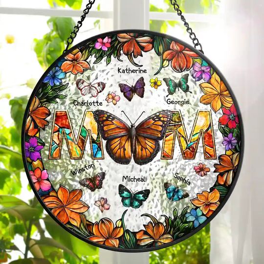 Discover          Birth Butterfly We Love You Mom - Personalized Stained Glass Window Hanging Suncatcher       