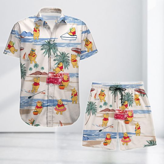 Discover winniee the poohh Hawaiian Shirt/Shorts, Summer Disneyyy Beach Outfit, Cartoon Vacation Button Shirt, Disneyyy Cute Pooh Button Shirt