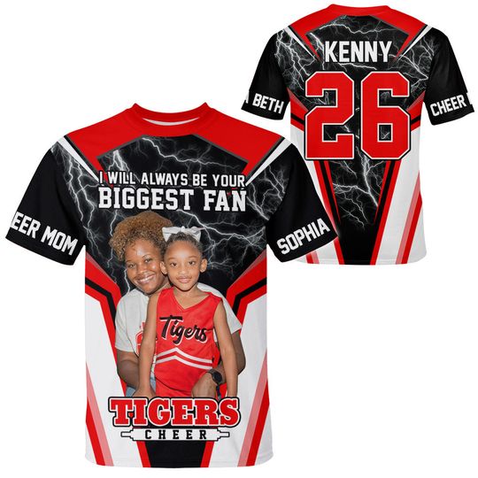 Discover Cheerleader I Will Always Be Your Biggest Fan Personalized All Over Print Shirt For Cheer Mom Grandma Cheer Family Game Day Shirt