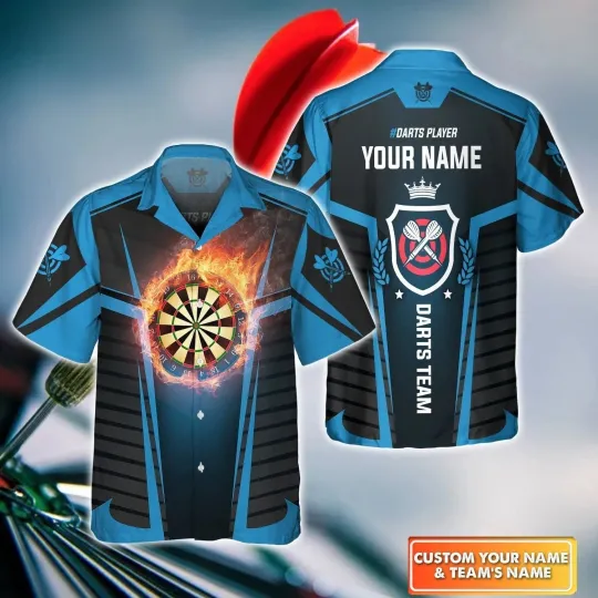 Discover Darts Board In Flames Personalized Name 3D Hawaiian Shirt For Darts Team Player