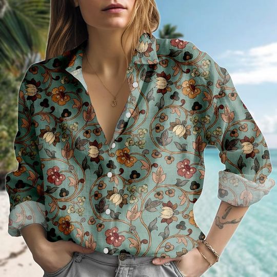 Discover Vintage Floral Blouse Shirt, Retro Flower Women Shirt,