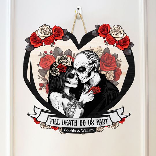 Discover Til Death Do Us Part Couple Skull - Personalized Custom Shaped Wood Sign