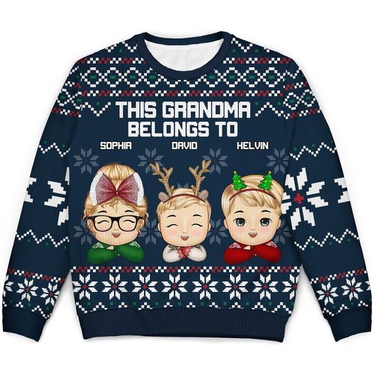 Discover          This Grandma Belongs To - Christmas, Loving Gift For Mom, Mother, Mama, Grandma, Grandmother - Personalized Unisex Ugly Sweater       