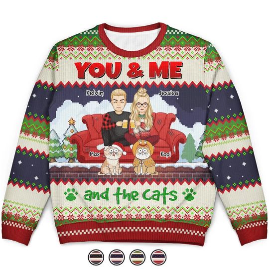Discover          You And Me And The Cats Cartoon Christmas - Personalized Unisex Ugly Sweater       