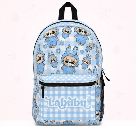 Discover Cute Animation Backpack for Girls Blue School Tote Bag Kawaii Bag Gingham Back to School