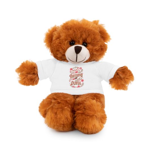 Discover Personalized Happy Birthday Stuffed Animal - Custom Name Tee Plush Toy