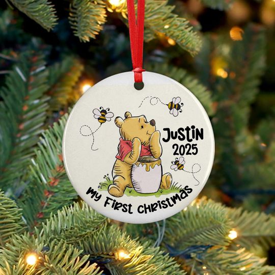 Discover Custom Name winniee the poohh Ornament, Baby First Christmas 2025 Ornament