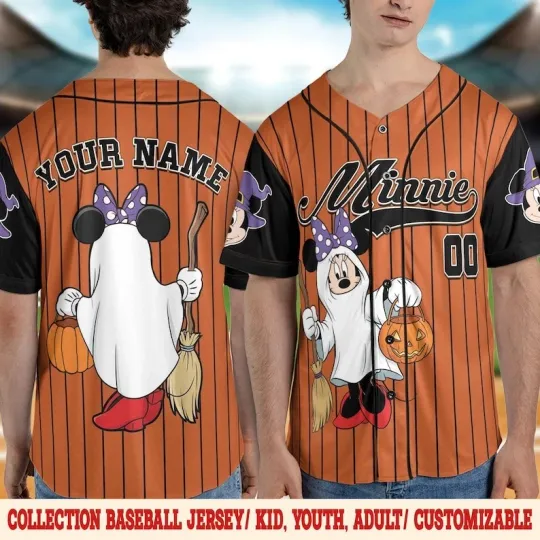 Discover Personalized Halloween Minniee Cosplay Ghost Trick Or Treat Baseball Jersey Shirt