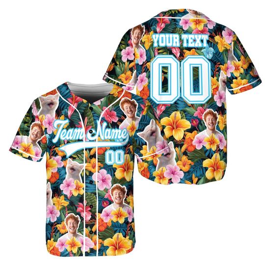 Discover Custom Face Hawaiian Baseball Jersey  Personalized Team Name