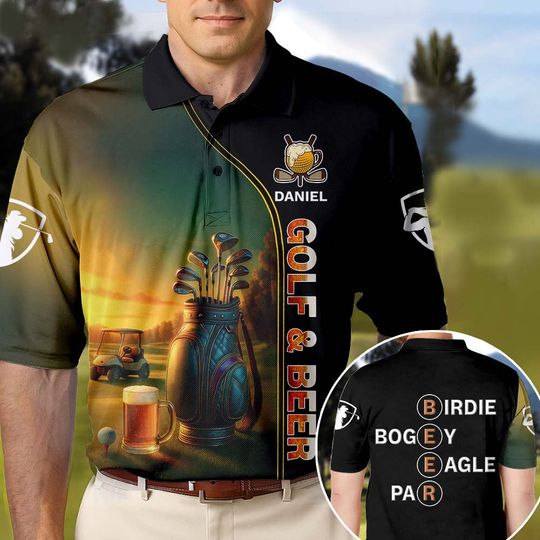 Discover Golf And Beer Polo Shirt, Custom Men's Funny Graphic Golf Polo Shirt, Personalized Golf Polo Shirt