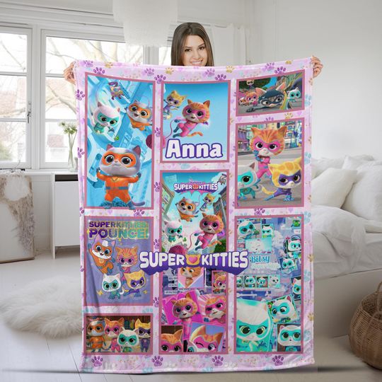 Discover Personalized Superkitties Blanket/Superkittie Birthday Blanket/Custom Super Cat Blanket
