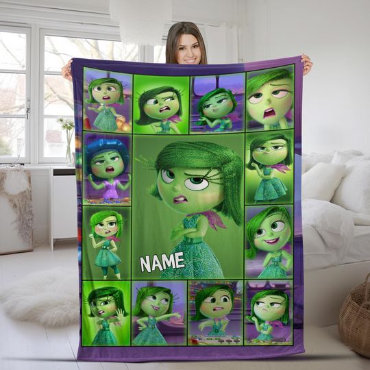 Discover Personalized Disgust Watercolor Disneyyy  Insidee Outt Blanket