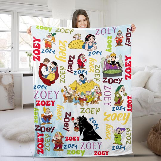 Discover Personalized Watercolor Disneyyy Snoww Whitee And The Seven Dwarfs Blanket, Disneyyy Princess Snoww Whitee Birthday Gift, 7 Dwarfs Gift SK1W11