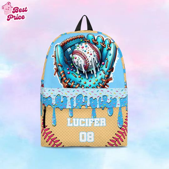Discover Custom Name Back to School Backpack Ice Cream Drip Baseball Style Backpack