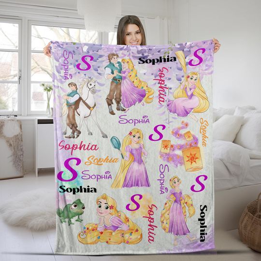 Discover Disneyyy Princess Watercolor Blanket, Tangled Baby Blanket, Kids Banket Personalized Gift, Rapunzell Fleece Kids Throw SKZ515