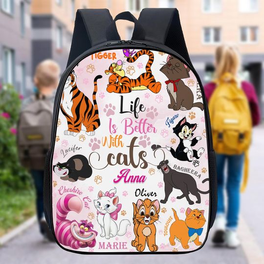 Discover Personalized Disneyyy Cat Characters Backpack, Custom Name Cat
