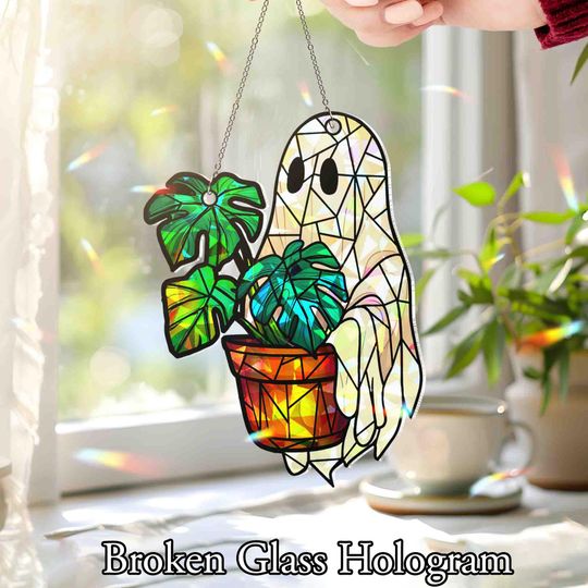 Discover Ghost Plant Hologram Ornament, Ghost and Monstera Broken Glass Hologram Ornament
