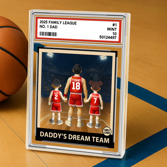 Discover Basketball No. 1 Dad Grandpa Man & Kids, Fathers Day Trading Card Style, Personalized Daddy Dream Team Acrylic Block Plaque
