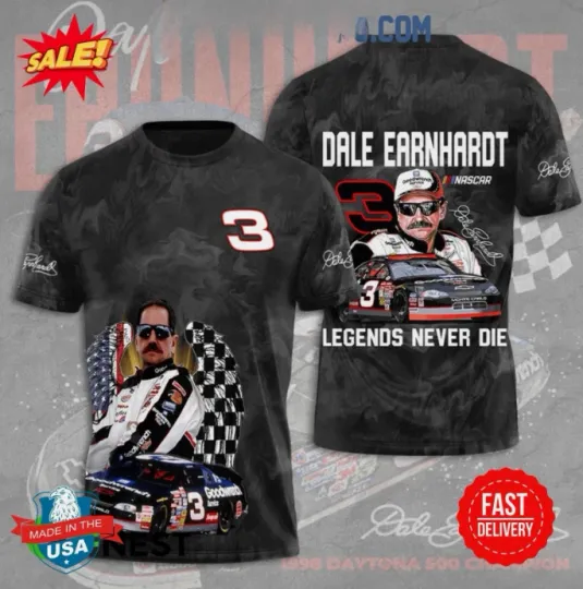Discover Dale Earnhardt NASCAR Legends Never Die 3D T Shirt