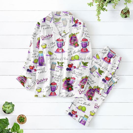 Discover Berry Lemonade Long Pajama Set, Recipe Print Satin