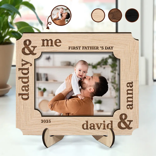 Discover Custom Photo First Father's Day Ever Dad And Baby - Personalized 2-Layered Wooden Plaque