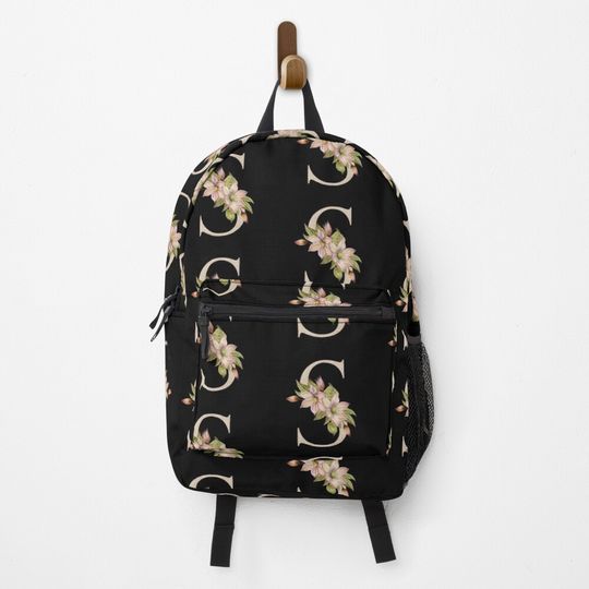 Discover Vintage Beige Letter S With Abstract Flowers and Leaves. Floral Letter S Backpack