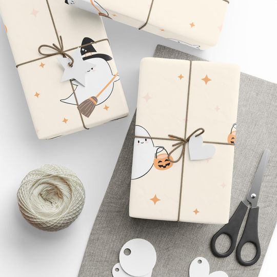 Discover Cute Ghost Halloween Wrapping Paper Trick or Treat Gift Wrap Pepper