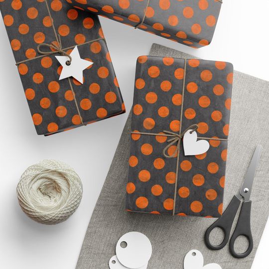 Discover Halloween Polka Dot Wrapping Paper Orange and Black Grunge Gift Wrap