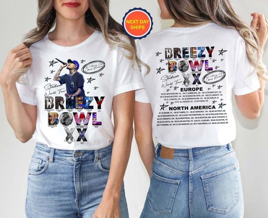 Discover Chris Brown Breezy Bowl XX Tour 2 Sided Tee,, Chris Brown Album Shirt, Chris Brown Fan Gift