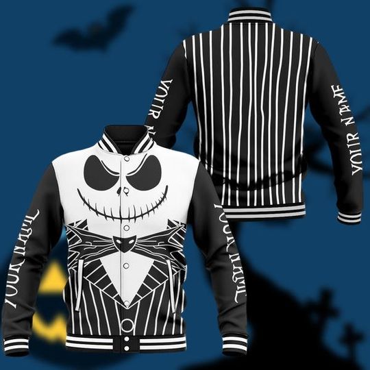 Discover Halloween Jackk Skellingtonn Baseball Jacket, Halloween Striped Costume Jacket, Nightmare Before Christmas Jacket, Skellington Men