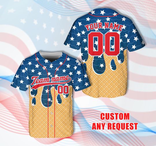 Discover Custom Dripping USA Baseball Jersey, Personalized Red White Blue Dripping Sprinkles Shirt