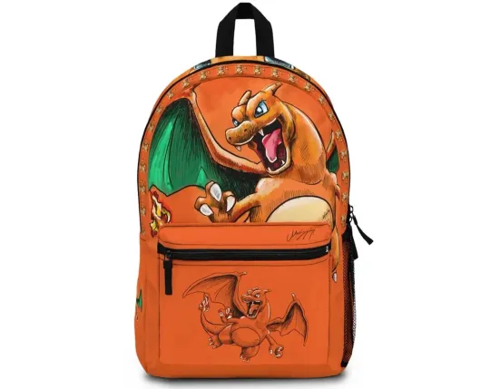 Discover Funny Charizard Orange School Backpack, Kids Orange Backpack, Anime Backpack, Po