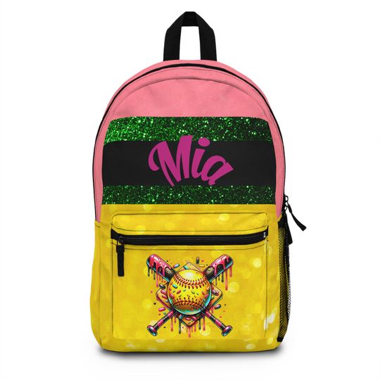 Discover Personalized Glittery Softball Backpack | Custom Sports Bag for Kids, Back to School