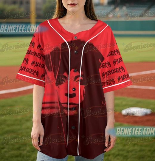 Discover Mayhem Gothic Award Design TShirt, Mayhem Inner Label, Mayhem Red Baseball Jersey