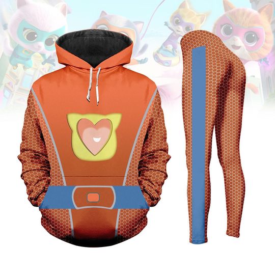 Discover Buddy Cat SuperKitties Costume Hoodie Legging, Cartoon Cat Hero Cosplay Outfit, Halloween SuperKitties Tracksuit, Halloween Gift