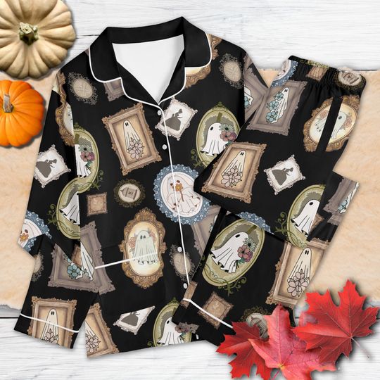Discover Victorian Ghost Pajama Sets | Ghost in Frames Pyjamas, Retro Ghoul Halloween PJs, Spooky Fun Jammies, Cozy Matching Sleepwear, Antique Ghost