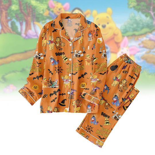 Discover Retro Pooh Ghost Halloween Pajamas, winniee the poohh Pajamas Set, Spooky Season Gift, Fall Autumn Pjs For Her