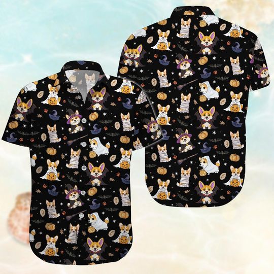 Discover Corgi Halloween Button Shirt, Cute Halloween Dog Hawaii Shirt