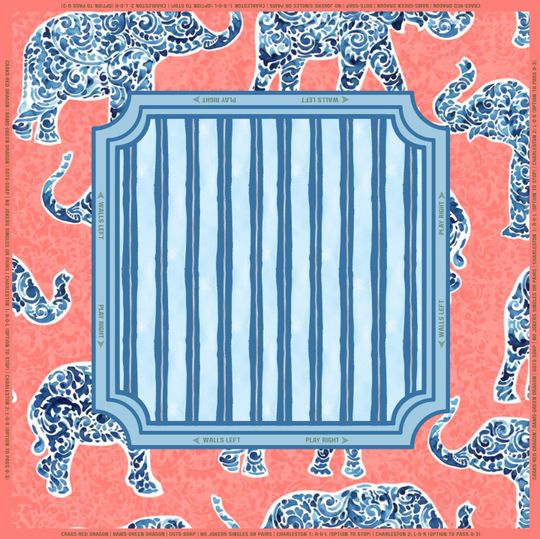 Discover Mahjong Mat Blue & White Elephant | Coral Chinoiserie Game Mat | Neoprene | Gift