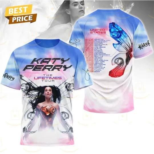 Discover Katy Perry The Lifetimes Tour 2025 Signature 3D T-Shirt, gift for fans