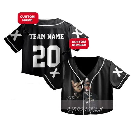 Discover Customized Chris Brown Crop Top Jersey, Breezy Bowl XX Tour 2025 Baseball Shirt
