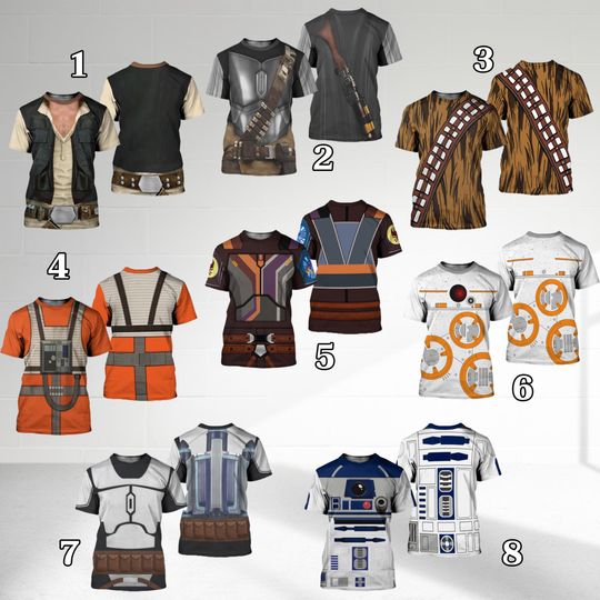 Discover Starr Warss Galaxy Hero Characters 3D Costume Shirt, Halloween Costume For Family Group T Shirt, Starr Warss Movie Costume Matching Shirt
