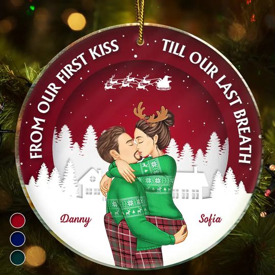 Discover          From Our First Kiss Couple Christmas - Personalized Circle Acrylic Ornament       