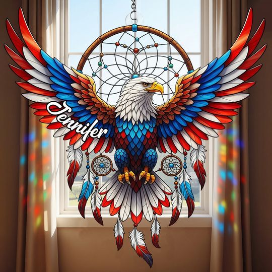 Discover Patriotic Eagle - Personalized Bald Eagle Window Hanging Suncatcher Ornament