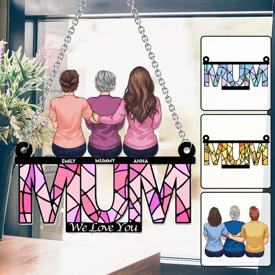 Discover Mum We Love You - Personalized Mother Window Hanging Suncatcher Ornament