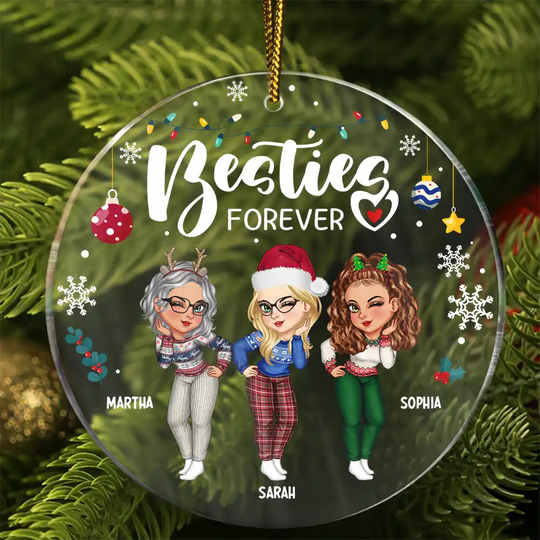 Discover          Sisters Besties Forever Christmas - Personalized Circle Acrylic Ornament       