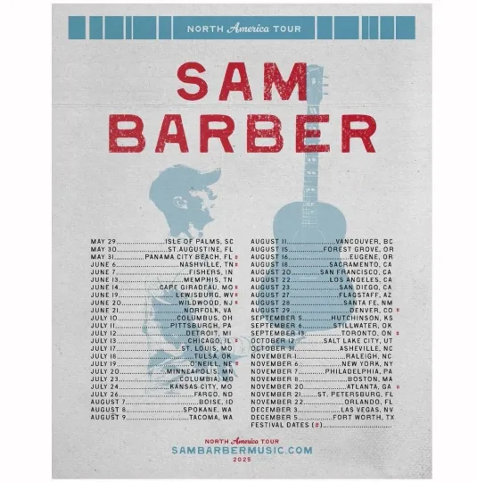 Discover Sam Barber The 2025 North America Tour Poster