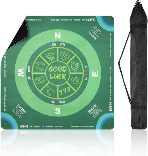 Discover Mahjong Table Mat with Rules, Noise-Reduction Game Mat, Board and Tile Games - Green